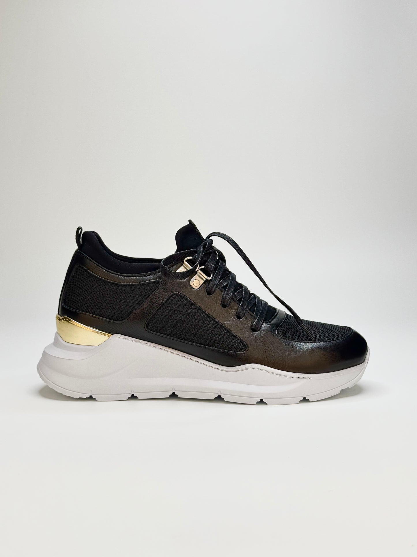 Women's Lace-Up Black Leather Sneakers