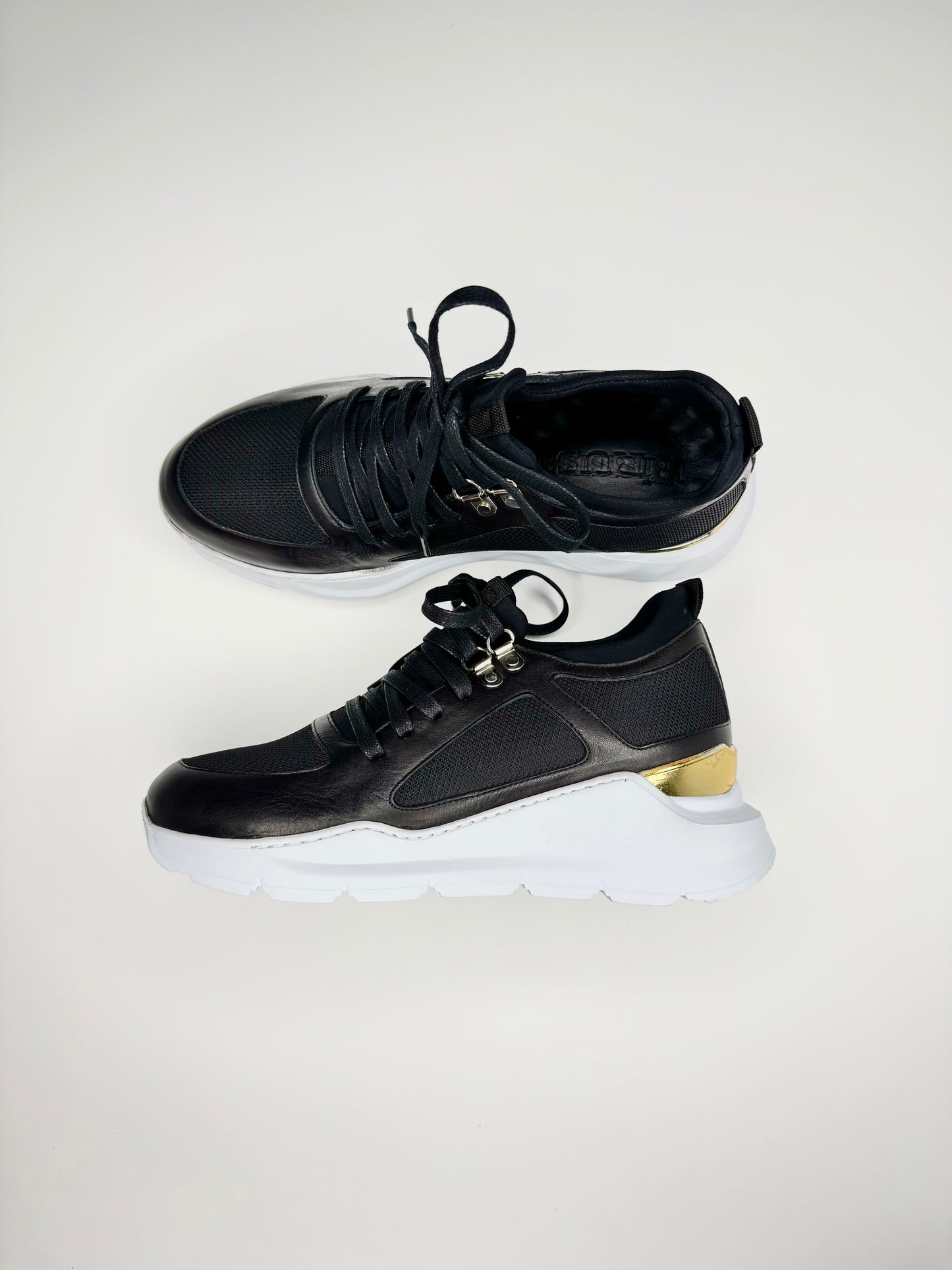 Women's Lace-Up Black Leather Sneakers