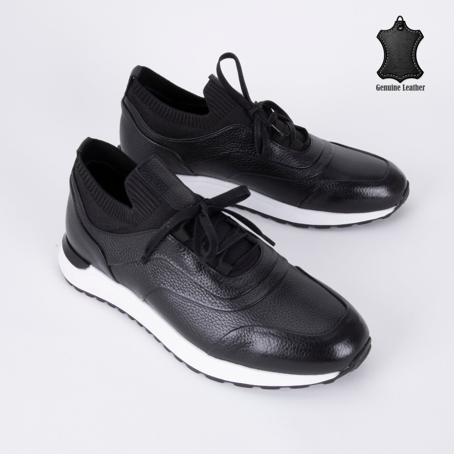 D546T Siyah Erkek Deri Sneaker Spor Ayakkabı