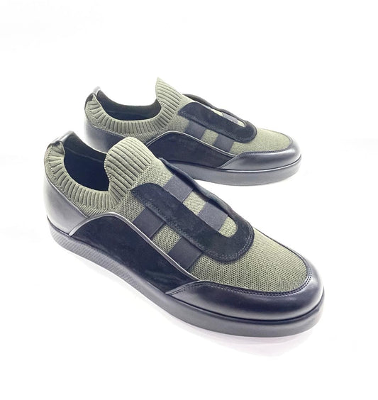 D8017X Haki-Siyah Erkek Triko & Deri Sneaker