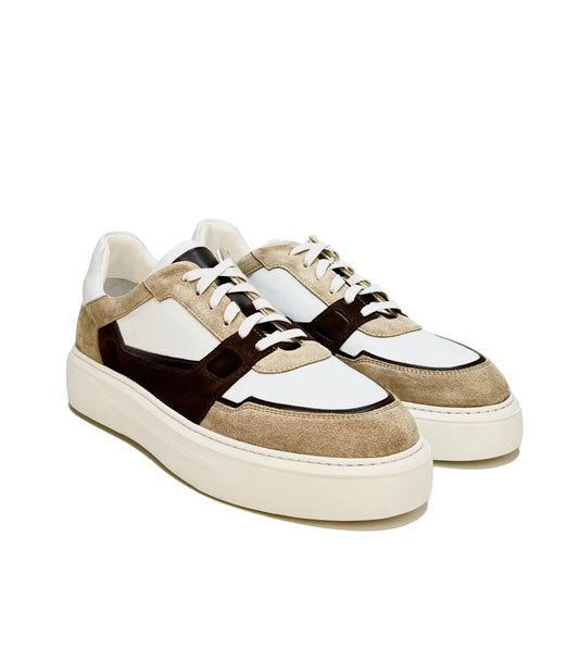 Lace-Up Beige Suede Sneakers