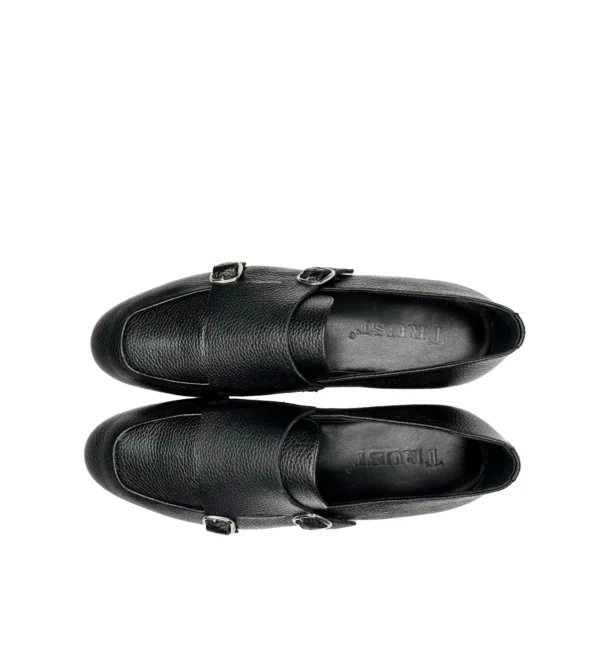 Trust Shoes Men Çift Tokalı Siyah Monk Strap Erkek Deri Klasik Ayakkabı